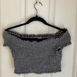 Ecote Black and White Off-Shoulder Crop Top